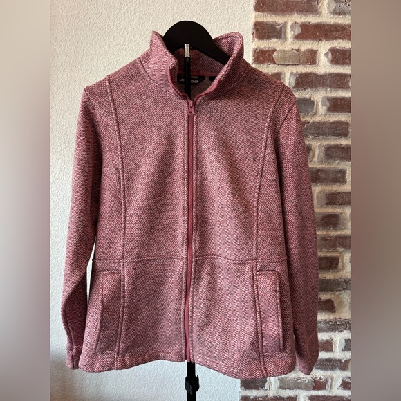 Lands' End Jackets & Blazers - Lands' End Women's Pink Herringbone Full Zip Fleece Utility Jacket Size Large L